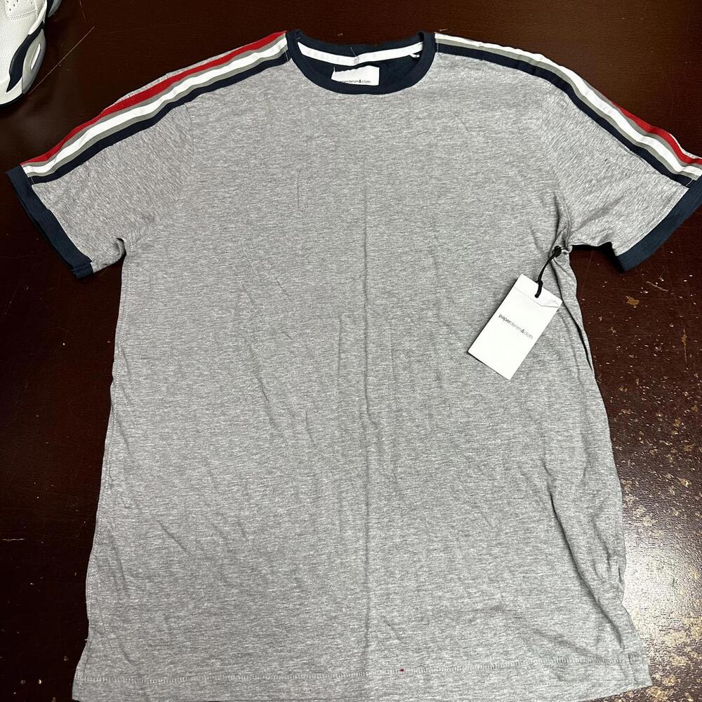 Paper denim & Cloth three pack of men’s T-shirts, white, gray, and blue medium